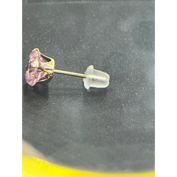 JCM 10k Yellow Gold Round Prong Pink cz October Birthstone Stud Pierced Earrings - Picture 5 of 8